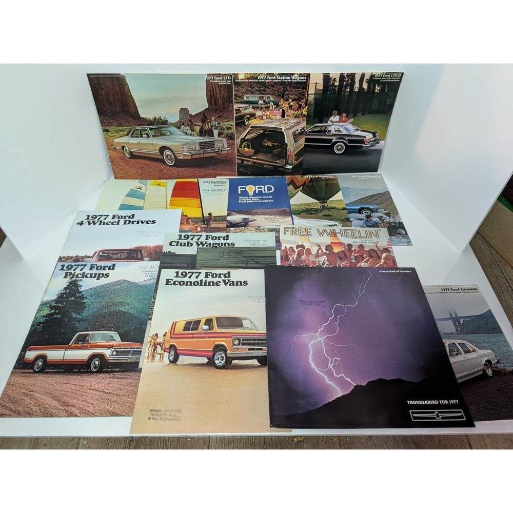 14 1977 Ford Dealer Advertising Materials Brochures Free Wheeling Mustang Lot